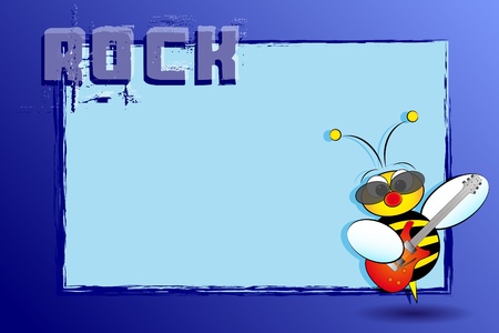 Rocker bee with electric guitar, card for kids, scrapbook usefulのイラスト素材