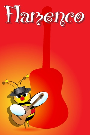 Flamenco Spanish bee with guitar, card from Spainのイラスト素材