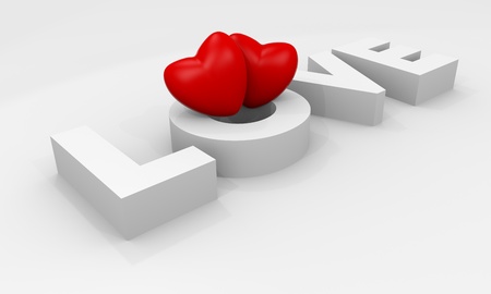Valentine card with 3d hearts and Love textの写真素材