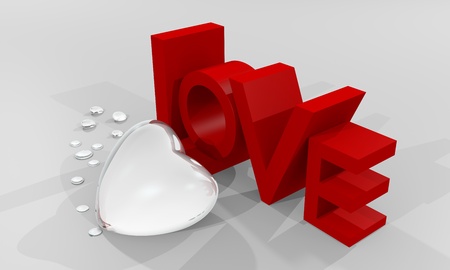 Valentine card with 3d hearts, love word and water dropの写真素材