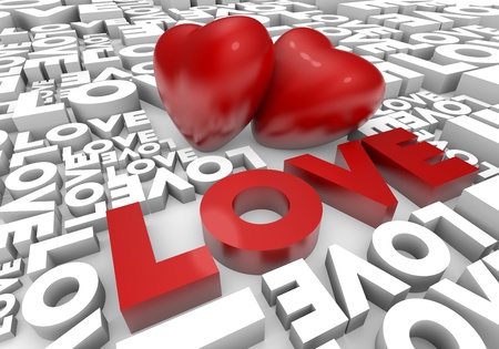 Valentine card with 3d hearts and Love textの写真素材