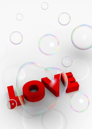 Valentine card with 3d hearts and Love textの写真素材