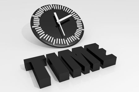 Time concept with clock and time text, black 3d illustrationの写真素材