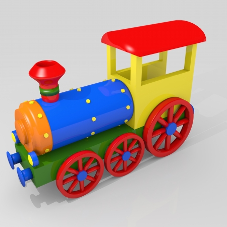 Toy train, 3d image of a colorful locomotiveの写真素材