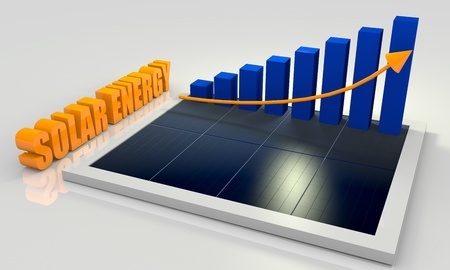 Solar energy image with photovoltaic panel and bar chartの写真素材