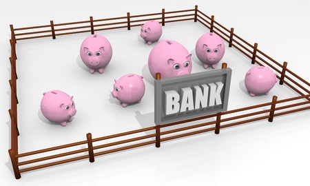 Concept of bank with some piggy banks in a paddockの写真素材