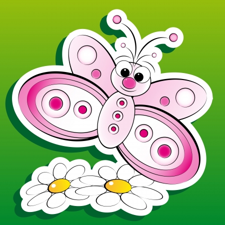 Butterfly with daisies, illustration for kids, scrapbook and label usefulのイラスト素材