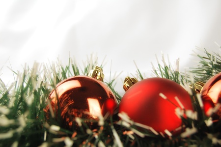 Christmas decoration with red balls with copy space, greeting card usefulの写真素材
