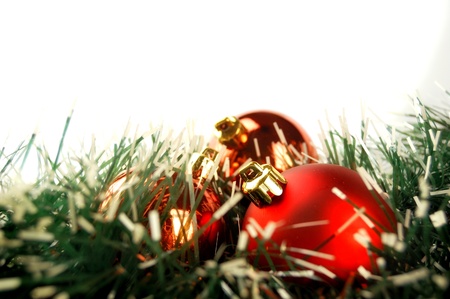Christmas decoration with red balls with copy space, greeting card usefulの写真素材