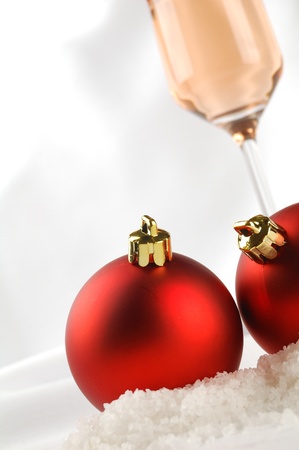 Christmas decoration with red balls with copy space, greeting card usefulの写真素材