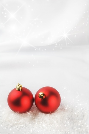Christmas decoration with red balls with copy space, greeting card usefulの写真素材