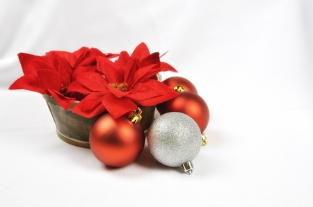 Christmas decoration with red balls and copy space, greeting card usefulの写真素材