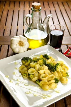 Orecchiette with broccoli with ingredients, italian pastaの写真素材