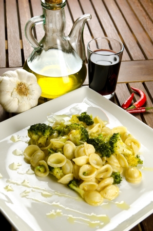 Orecchiette with broccoli with ingredients, italian pastaの写真素材