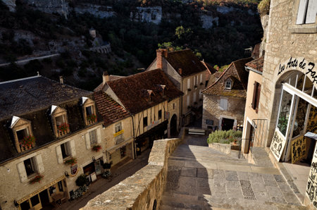Rocamadour, one of the most beautiful village in France, the main street, below the sanctuaryのeditorial素材