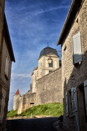 French castle in Charente region on the top of the hill of Villebois-Lavaletteのeditorial素材