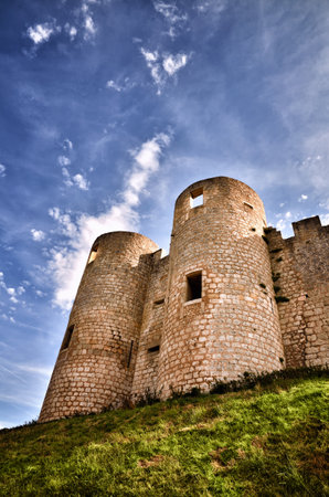 French castle in Charente region on the top of the hill of Villebois-Lavaletteのeditorial素材