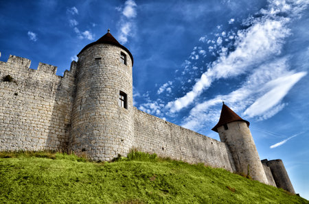 French castle in Charente region on the top of the hill of Villebois-Lavaletteのeditorial素材