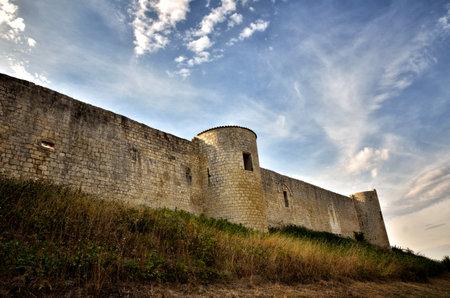French castle in Charente region on the top of the hill of Villebois-Lavaletteのeditorial素材