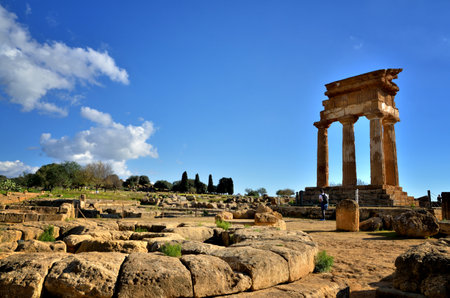 Temple of Castor and Pollux in the Valley of Temples near Agrigento, Sicilyのeditorial素材