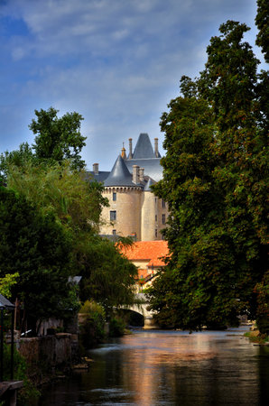 Verteuil-sur-Charente is a village situated on the banks of the river Charente, in the quiet French countryside with a beautiful castel and water millsのeditorial素材