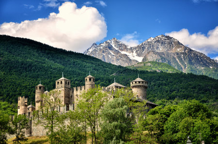 Fenis castle is located in Fenis Municipality, it is one of the most famous castles in Aosta Valley, Italy, and for its architecture has become one of the major tourist attractions of the regionのeditorial素材