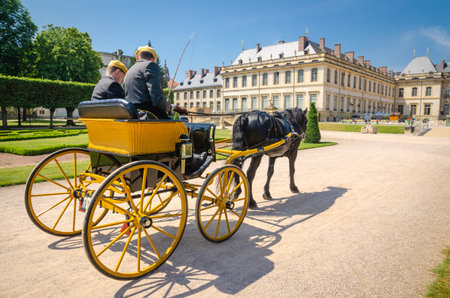 Competition of carriages in the gardens of the castle of Luneville, Franceのeditorial素材
