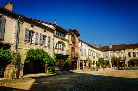 Labastide d'Armagnac is one of the most beautiful bastides in southwestern France. The village was founded in 1291 and the square is still surrounded by the same arcades with covered passages.のeditorial素材