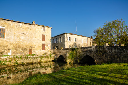 Fources is a round Bastide, and it is classified among the most beautiful villages of France, tourist destination in the Armagnac's production area and pretty medieval village with timbered housesのeditorial素材