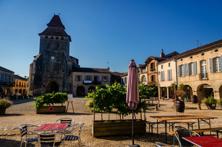 Labastide d'Armagnac is one of the most beautiful bastides in southwestern France. The village was founded in 1291 and the square is still surrounded by the same arcades with covered passages.のeditorial素材