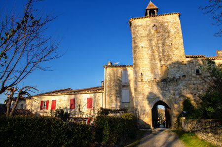 Fources is a round Bastide, and it is classified among the most beautiful villages of France, tourist destination in the Armagnac's production area and pretty medieval village with timbered housesのeditorial素材