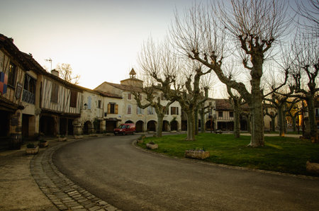 Fources is a round Bastide, and it is classified among the most beautiful villages of France, tourist destination in the Armagnac's production area and pretty medieval village with timbered housesのeditorial素材