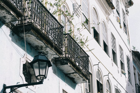 View of the facade of an old house in Lisbon, Portugal.の写真素材