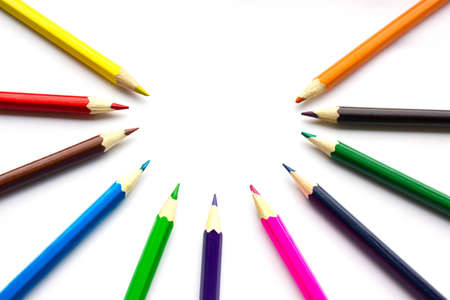 colored pencils on a white backgroundの写真素材