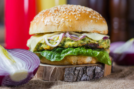 big tasty burger on the boardの写真素材