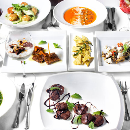 Healthy and proper nutrition, serving on a white backgroundの写真素材