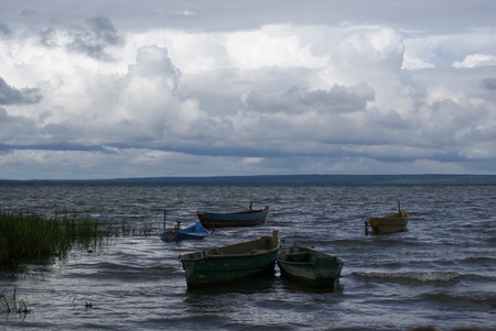 Old boats in the lakeの写真素材