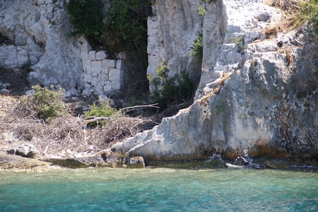 Restored antique sunken city in the Mediterranean Sea, Turkeyの写真素材