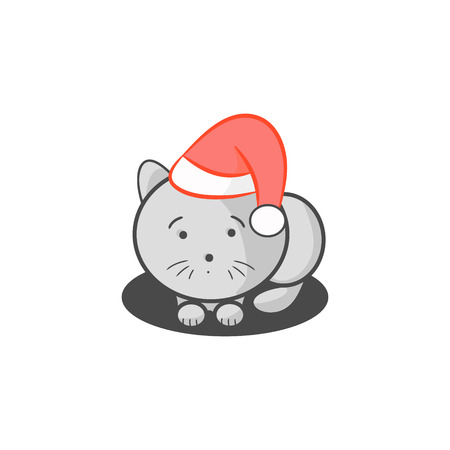 Gray kitten in Santa hat. Vector abstract illustrationのイラスト素材