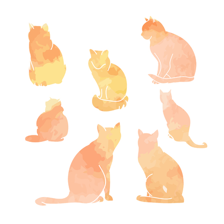 Silhouettes of cats on a white background. Set of vector illustrationsのイラスト素材