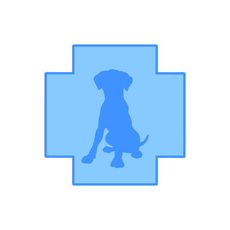 The silhouette of the dog against the blue cross, veterinary clinic logo, vectorのイラスト素材