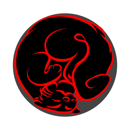 Cat curled up, abstract vector illustration on white background. The silhouette of a sleeping catのイラスト素材