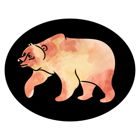 The image of a brown bear on a dark background. Vector illustration in watercolor style. The image of a wild animal, an inhabitant of the forest.のイラスト素材