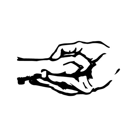 Dog paw in human hand, abstract illustration on white background. Symbol care pet and care. Vector illustrationのイラスト素材