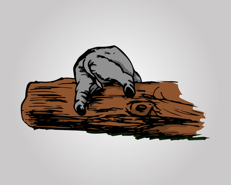 A graphical image of a baby elephant can't climb over a log.のイラスト素材