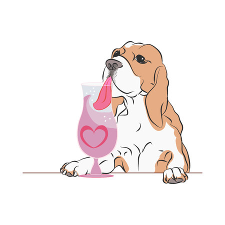 Dog drinking a cocktail, illustration on white background, vectorのイラスト素材