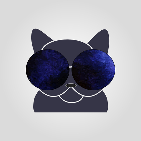 Cat in glasses sees a blue space. Vector illustrationのイラスト素材