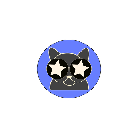 Cat in round glasses with stars. Abstract vector iconのイラスト素材