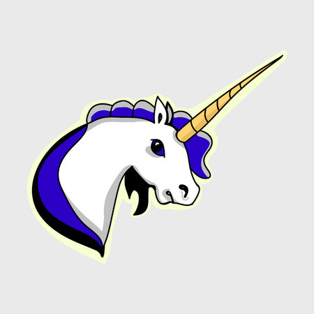 The head of a unicorn, blue mane, vector illustrationのイラスト素材