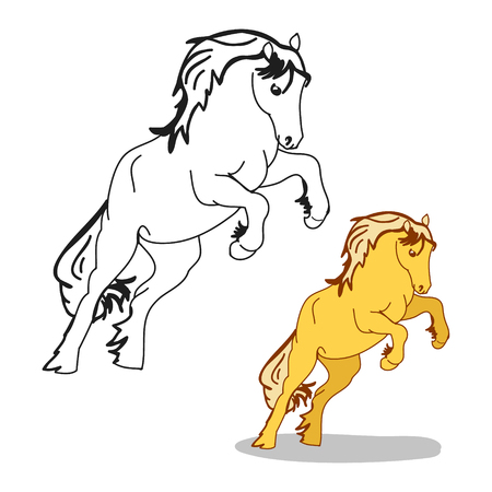 The horse stood on its hind legs, the stallion galloping on white background, vector illustrationのイラスト素材